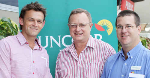 Adam Gilchrist with Dennis Hoiberg and Suncorp Bank’s Central Queensland general manager Greg Leahy. Adam Gilchrist with Dennis Hoiberg and Suncorp Bank’s Central Queensland general manager Greg Leahy.